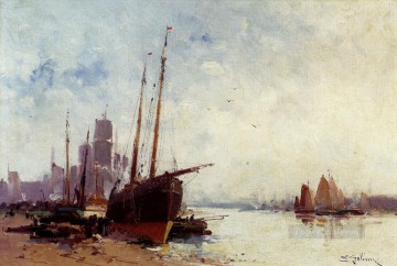 Shipping In The Docks ボート ガッシュ ウジェーヌ ガリアン ラルー Oil Paintings